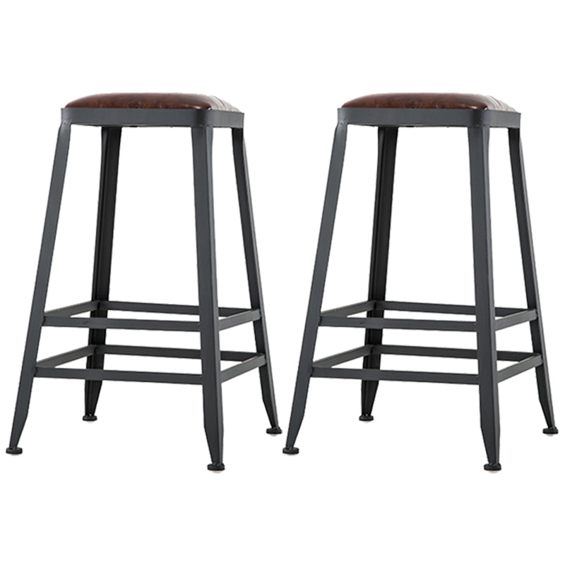Industrial Style Square Leather Seat with Metal Legs Counter Stool for Kitchen Bar Backless 2 Piece Set Counter Stool(26"H) Clearhalo 'Bar Furniture' 'Bar Stools' 'bar_stools' 'furn' 'furn_bar_stools' 'furniture_bar_stools' 'Kitchen & Dining Furniture' 'kitchen&dining_furn' 'kitchen' 'kitchen_furn' Furniture' 4211408