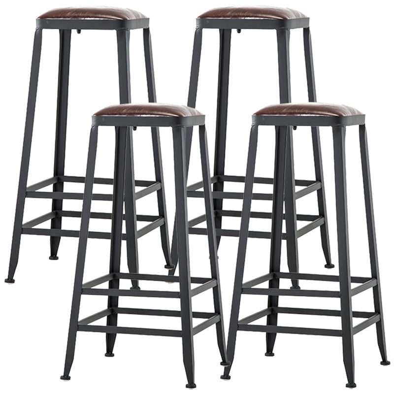 Industrial Style Square Leather Seat with Metal Legs Counter Stool for Kitchen Bar Backless 4 Piece Set Bar Stool(31"H) Clearhalo 'Bar Furniture' 'Bar Stools' 'bar_stools' 'furn' 'furn_bar_stools' 'furniture_bar_stools' 'Kitchen & Dining Furniture' 'kitchen&dining_furn' 'kitchen' 'kitchen_furn' Furniture' 4211409