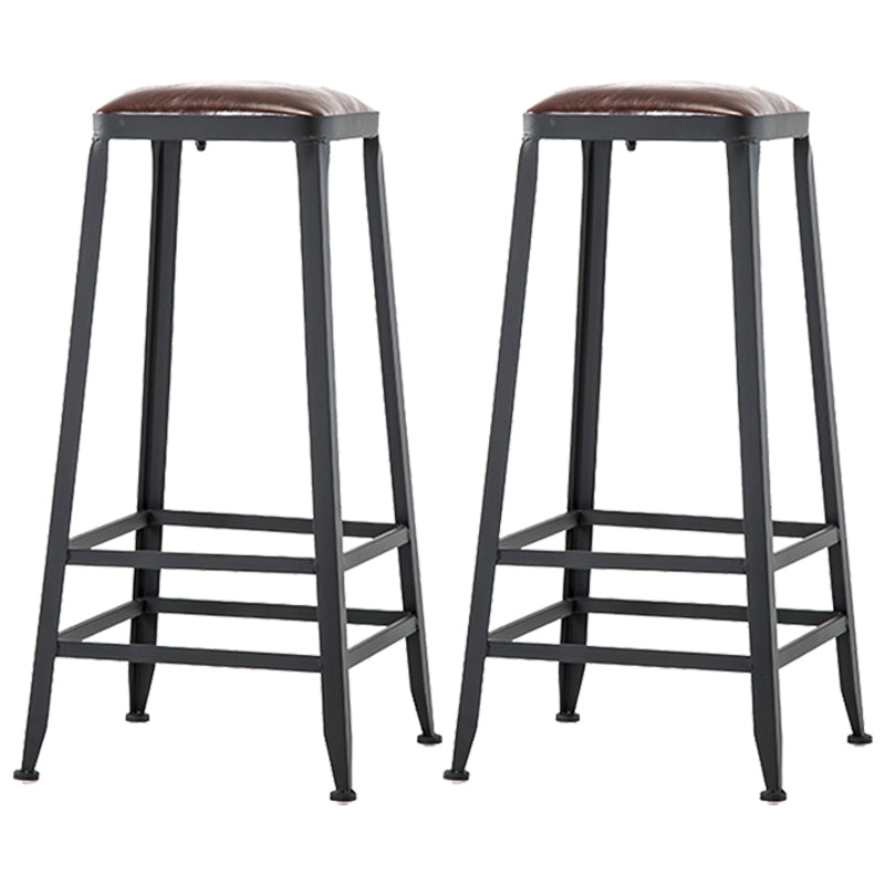 Industrial Style Square Leather Seat with Metal Legs Counter Stool for Kitchen Bar Backless 2 Piece Set Bar Stool(31"H) Clearhalo 'Bar Furniture' 'Bar Stools' 'bar_stools' 'furn' 'furn_bar_stools' 'furniture_bar_stools' 'Kitchen & Dining Furniture' 'kitchen&dining_furn' 'kitchen' 'kitchen_furn' Furniture' 4211411