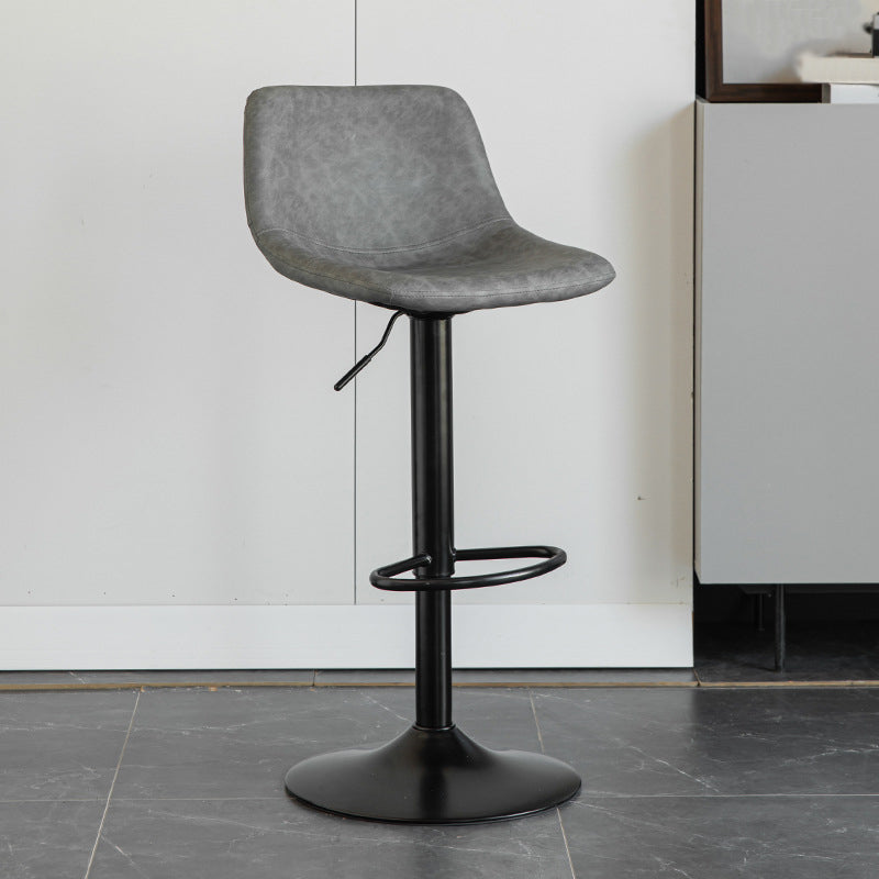 1 Pcs Scandinavian Adjustable Height Counter Stools Leather Iron Bar Stools with Footrest Grey Clearhalo 'Bar Furniture' 'Bar Stools' 'bar_stools' 'furn' 'furn_bar_stools' 'furniture_bar_stools' 'Kitchen & Dining Furniture' 'kitchen&dining_furn' 'kitchen' 'kitchen_furn' Furniture' 4211551