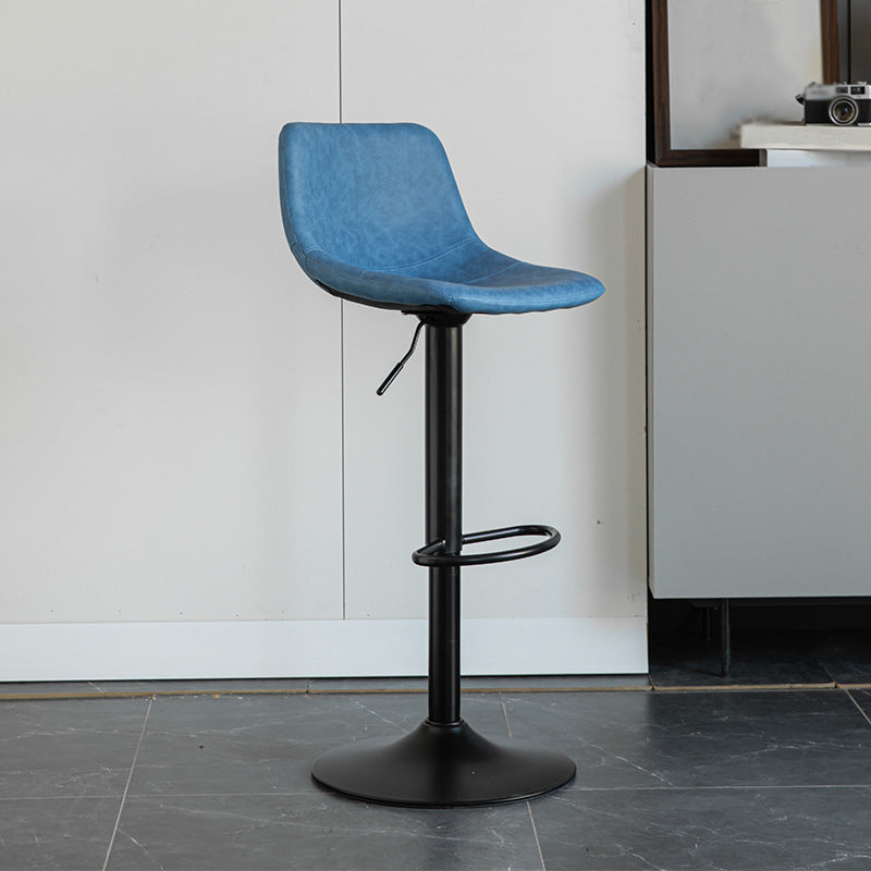 1 Pcs Scandinavian Adjustable Height Counter Stools Leather Iron Bar Stools with Footrest Blue Clearhalo 'Bar Furniture' 'Bar Stools' 'bar_stools' 'furn' 'furn_bar_stools' 'furniture_bar_stools' 'Kitchen & Dining Furniture' 'kitchen&dining_furn' 'kitchen' 'kitchen_furn' Furniture' 4211558