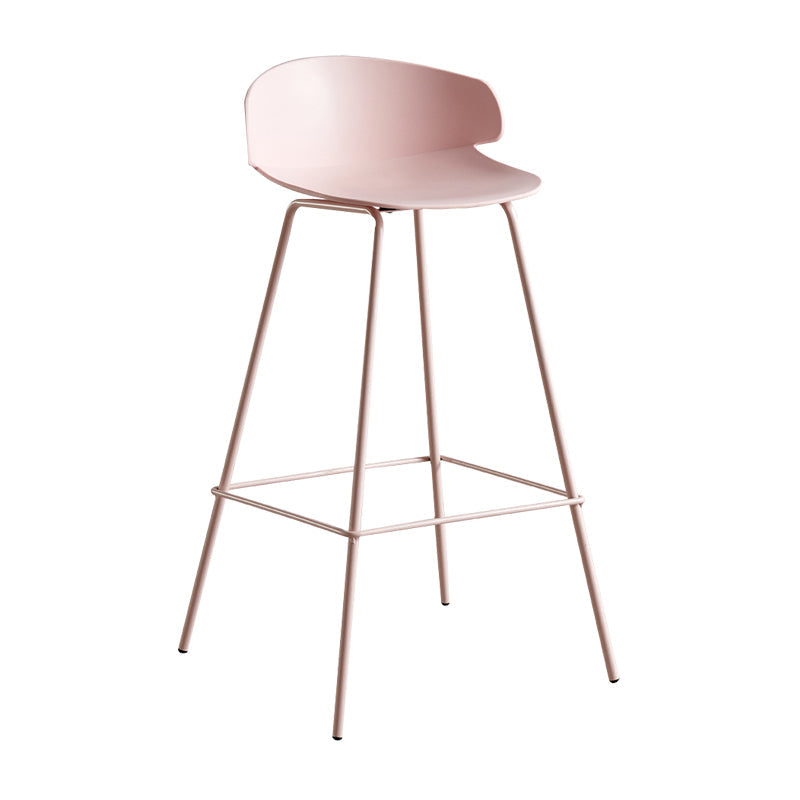 Scandinavian Plastic Metal Counter Stools Low Back Indoor Bar Stools with 4 Legs Pink 1 Piece Clearhalo 'Bar Furniture' 'Bar Stools' 'bar_stools' 'furn' 'furn_bar_stools' 'furniture_bar_stools' 'Kitchen & Dining Furniture' 'kitchen&dining_furn' 'kitchen' 'kitchen_furn' Furniture' 4211593
