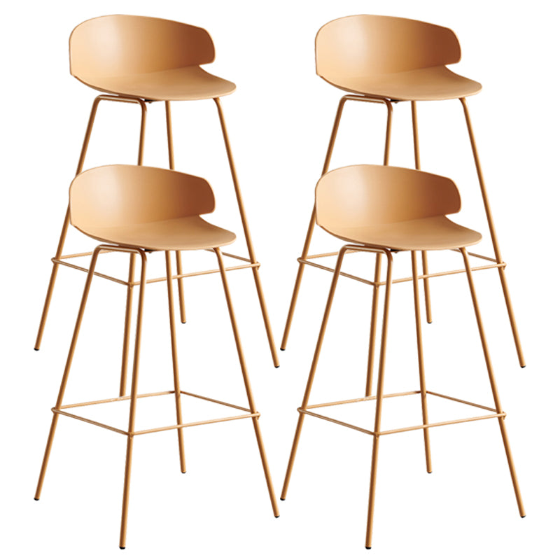 Scandinavian Plastic Metal Counter Stools Low Back Indoor Bar Stools with 4 Legs Yellow 4 Piece Set Clearhalo 'Bar Furniture' 'Bar Stools' 'bar_stools' 'furn' 'furn_bar_stools' 'furniture_bar_stools' 'Kitchen & Dining Furniture' 'kitchen&dining_furn' 'kitchen' 'kitchen_furn' Furniture' 4211613