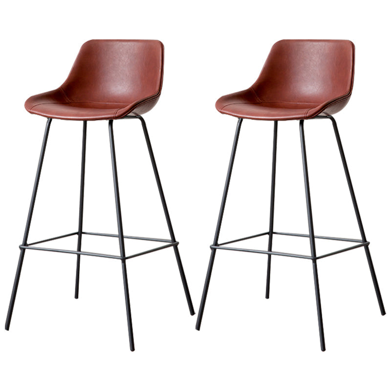 Black Metal Leather Bar Stool Scandinavian Low Back Bristol Counter Stool with Bucket Seat Dark Red 2 Piece Set Clearhalo 'Bar Furniture' 'Bar Stools' 'bar_stools' 'furn' 'furn_bar_stools' 'furniture_bar_stools' 'Kitchen & Dining Furniture' 'kitchen&dining_furn' 'kitchen' 'kitchen_furn' Furniture' 4211675