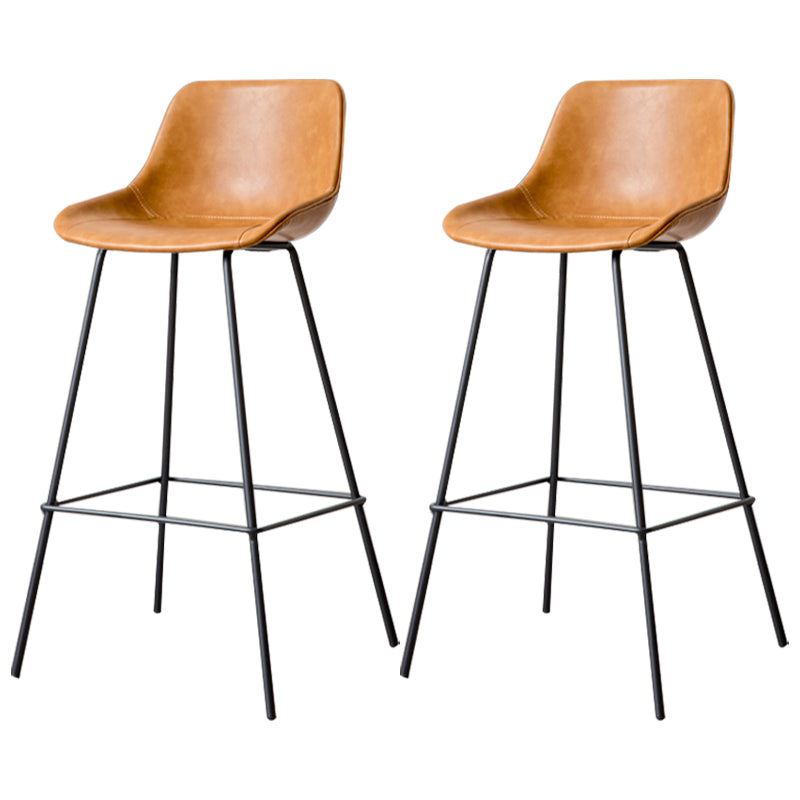 Black Metal Leather Bar Stool Scandinavian Low Back Bristol Counter Stool with Bucket Seat Brown 2 Piece Set Clearhalo 'Bar Furniture' 'Bar Stools' 'bar_stools' 'furn' 'furn_bar_stools' 'furniture_bar_stools' 'Kitchen & Dining Furniture' 'kitchen&dining_furn' 'kitchen' 'kitchen_furn' Furniture' 4211676