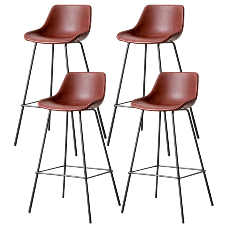 Black Metal Leather Bar Stool Scandinavian Low Back Bristol Counter Stool with Bucket Seat Dark Red 4 Piece Set Clearhalo 'Bar Furniture' 'Bar Stools' 'bar_stools' 'furn' 'furn_bar_stools' 'furniture_bar_stools' 'Kitchen & Dining Furniture' 'kitchen&dining_furn' 'kitchen' 'kitchen_furn' Furniture' 4211684