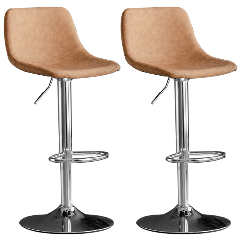 Adjustable Armless Swivel Leather Barstools Nordic Style Counter Stools Brown Silver 2 Piece Set Clearhalo 'Bar Furniture' 'Bar Stools' 'bar_stools' 'furn' 'furn_bar_stools' 'furniture_bar_stools' 'Kitchen & Dining Furniture' 'kitchen&dining_furn' 'kitchen' 'kitchen_furn' Furniture' 4212012