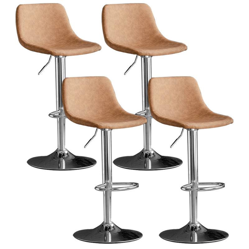 Adjustable Armless Swivel Leather Barstools Nordic Style Counter Stools Brown Silver 4 Piece Set Clearhalo 'Bar Furniture' 'Bar Stools' 'bar_stools' 'furn' 'furn_bar_stools' 'furniture_bar_stools' 'Kitchen & Dining Furniture' 'kitchen&dining_furn' 'kitchen' 'kitchen_furn' Furniture' 4212024