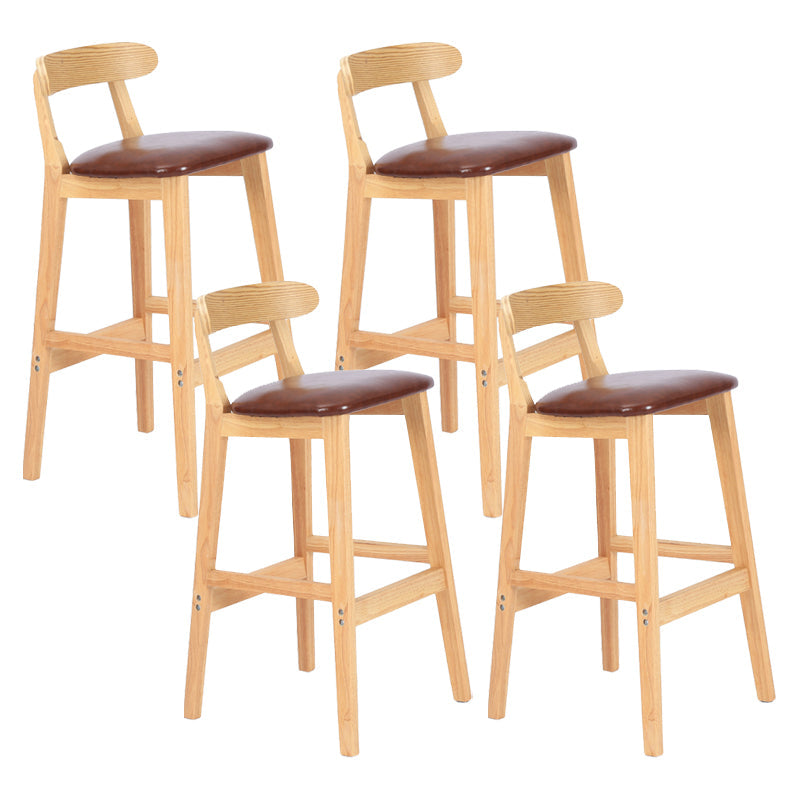 Modern Armless Counter Stool Wood Household Bar Stool with Pedal and Cushion Dark Brown Natural 4 Piece Set Clearhalo 'Bar Furniture' 'Bar Stools' 'bar_stools' 'furn' 'furn_bar_stools' 'furniture_bar_stools' 'Kitchen & Dining Furniture' 'kitchen&dining_furn' 'kitchen' 'kitchen_furn' Furniture' 4212155