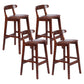 Modern Armless Counter Stool Wood Household Bar Stool with Pedal and Cushion Dark Brown Brown 4 Piece Set Clearhalo 'Bar Furniture' 'Bar Stools' 'bar_stools' 'furn' 'furn_bar_stools' 'furniture_bar_stools' 'Kitchen & Dining Furniture' 'kitchen&dining_furn' 'kitchen' 'kitchen_furn' Furniture' 4212191