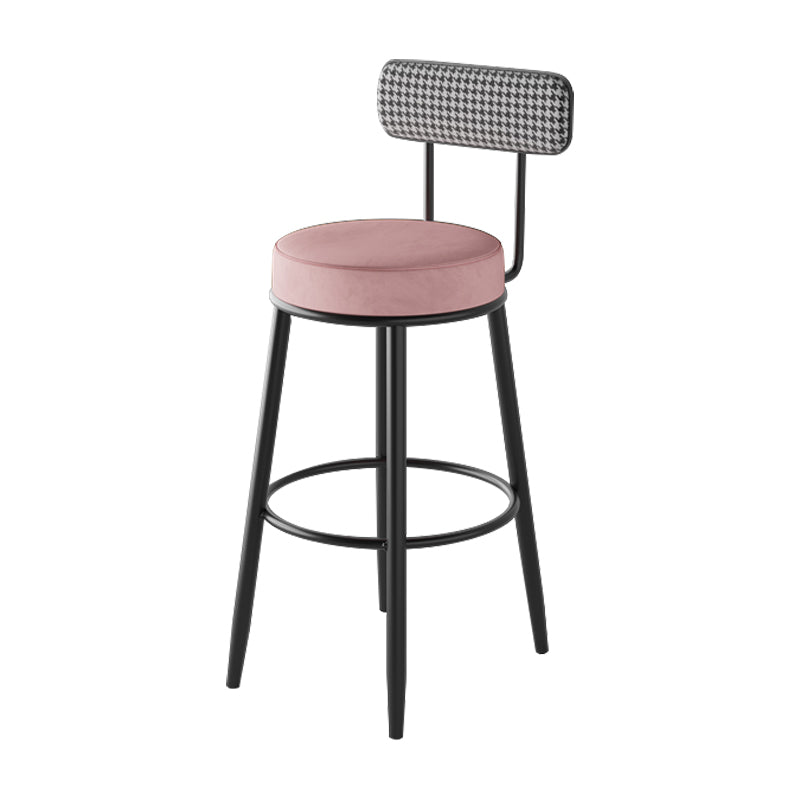 Black Metal Nordic Barstool Low Back Indoor Tall Stool with Upholstered Seat Pink 1 Piece Clearhalo 'Bar Furniture' 'Bar Stools' 'bar_stools' 'furn' 'furn_bar_stools' 'furniture_bar_stools' 'Kitchen & Dining Furniture' 'kitchen&dining_furn' 'kitchen' 'kitchen_furn' Furniture' 4212252