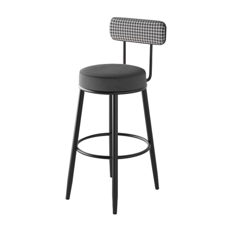 Black Metal Nordic Barstool Low Back Indoor Tall Stool with Upholstered Seat Grey 1 Piece Clearhalo 'Bar Furniture' 'Bar Stools' 'bar_stools' 'furn' 'furn_bar_stools' 'furniture_bar_stools' 'Kitchen & Dining Furniture' 'kitchen&dining_furn' 'kitchen' 'kitchen_furn' Furniture' 4212259