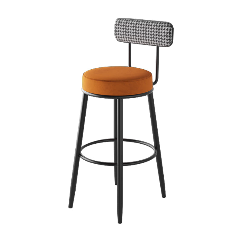 Black Metal Nordic Barstool Low Back Indoor Tall Stool with Upholstered Seat Orange 1 Piece Clearhalo 'Bar Furniture' 'Bar Stools' 'bar_stools' 'furn' 'furn_bar_stools' 'furniture_bar_stools' 'Kitchen & Dining Furniture' 'kitchen&dining_furn' 'kitchen' 'kitchen_furn' Furniture' 4212261