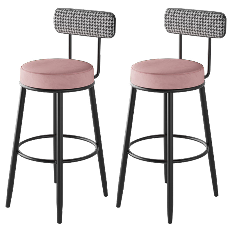 Black Metal Nordic Barstool Low Back Indoor Tall Stool with Upholstered Seat Pink 2 Piece Set Clearhalo 'Bar Furniture' 'Bar Stools' 'bar_stools' 'furn' 'furn_bar_stools' 'furniture_bar_stools' 'Kitchen & Dining Furniture' 'kitchen&dining_furn' 'kitchen' 'kitchen_furn' Furniture' 4212264