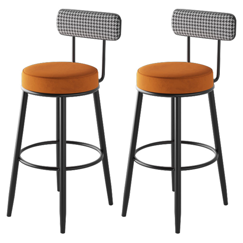 Black Metal Nordic Barstool Low Back Indoor Tall Stool with Upholstered Seat Orange 2 Piece Set Clearhalo 'Bar Furniture' 'Bar Stools' 'bar_stools' 'furn' 'furn_bar_stools' 'furniture_bar_stools' 'Kitchen & Dining Furniture' 'kitchen&dining_furn' 'kitchen' 'kitchen_furn' Furniture' 4212269
