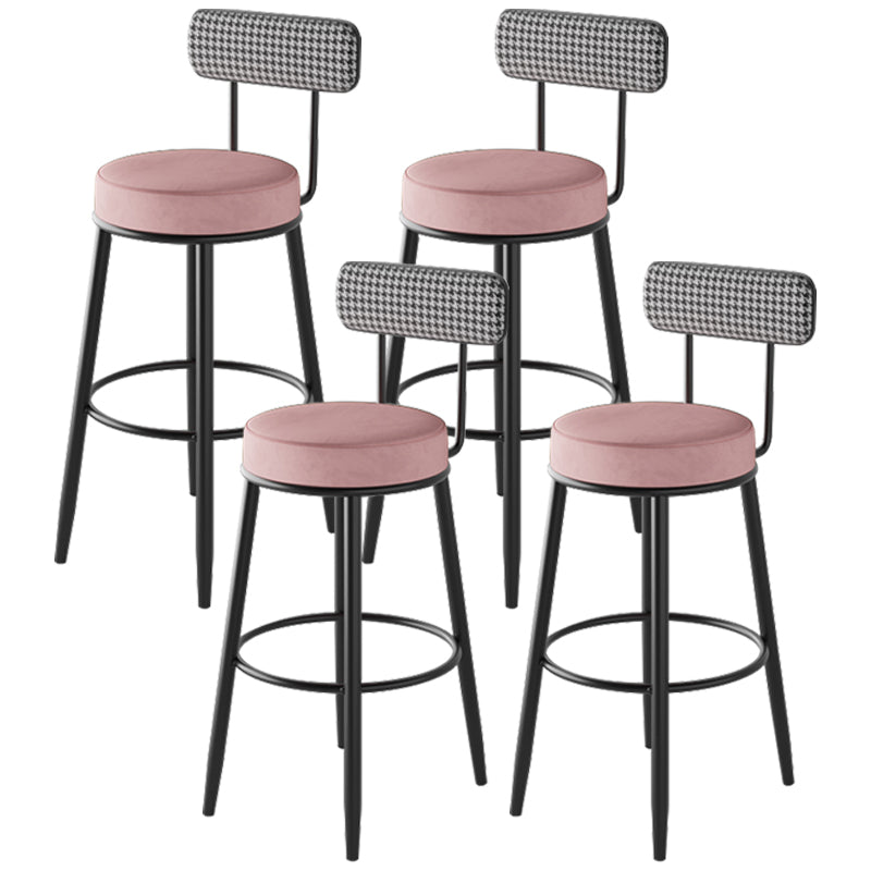Black Metal Nordic Barstool Low Back Indoor Tall Stool with Upholstered Seat Pink 4 Piece Set Clearhalo 'Bar Furniture' 'Bar Stools' 'bar_stools' 'furn' 'furn_bar_stools' 'furniture_bar_stools' 'Kitchen & Dining Furniture' 'kitchen&dining_furn' 'kitchen' 'kitchen_furn' Furniture' 4212270
