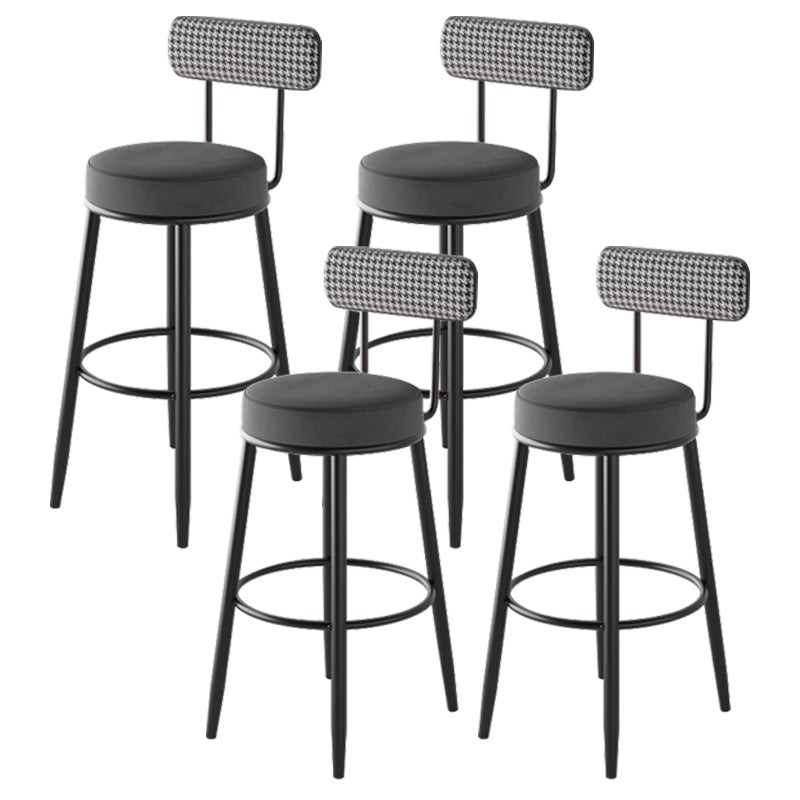 Black Metal Nordic Barstool Low Back Indoor Tall Stool with Upholstered Seat Grey 4 Piece Set Clearhalo 'Bar Furniture' 'Bar Stools' 'bar_stools' 'furn' 'furn_bar_stools' 'furniture_bar_stools' 'Kitchen & Dining Furniture' 'kitchen&dining_furn' 'kitchen' 'kitchen_furn' Furniture' 4212274