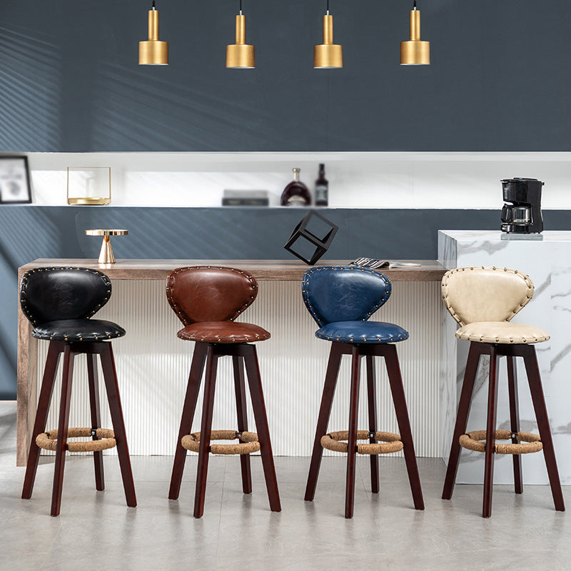 Scandinavian Wood Leather Counter Stools Low Back Bar Stools with Round Seat Clearhalo 'Bar Furniture' 'Bar Stools' 'bar_stools' 'furn' 'furn_bar_stools' 'furniture_bar_stools' 'Kitchen & Dining Furniture' 'kitchen&dining_furn' 'kitchen' 'kitchen_furn' Furniture' 4212329