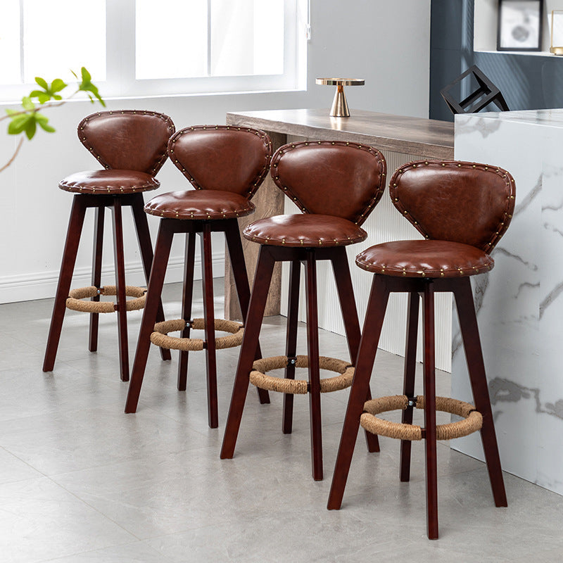 Scandinavian Wood Leather Counter Stools Low Back Bar Stools with Round Seat Clearhalo 'Bar Furniture' 'Bar Stools' 'bar_stools' 'furn' 'furn_bar_stools' 'furniture_bar_stools' 'Kitchen & Dining Furniture' 'kitchen&dining_furn' 'kitchen' 'kitchen_furn' Furniture' 4212332