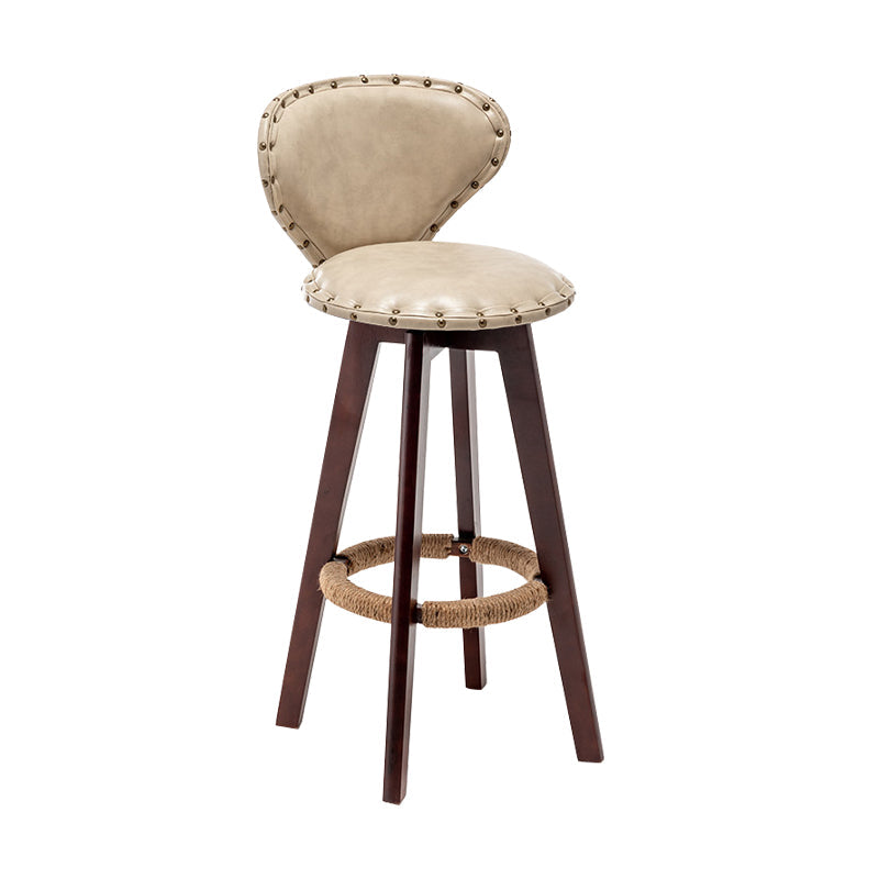 Scandinavian Wood Leather Counter Stools Low Back Bar Stools with Round Seat Beige Brown 1 Piece Clearhalo 'Bar Furniture' 'Bar Stools' 'bar_stools' 'furn' 'furn_bar_stools' 'furniture_bar_stools' 'Kitchen & Dining Furniture' 'kitchen&dining_furn' 'kitchen' 'kitchen_furn' Furniture' 4212333