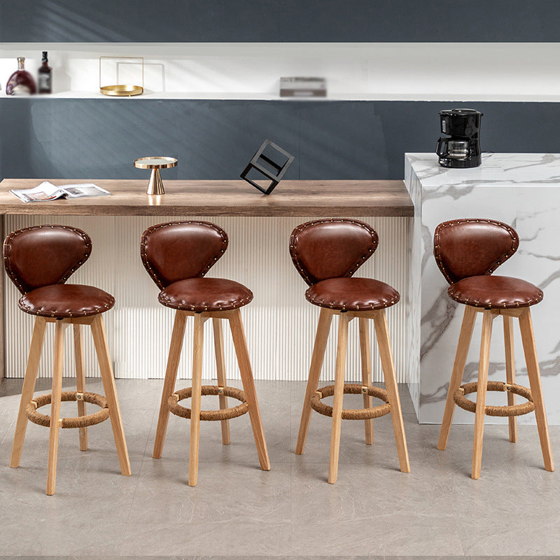 Scandinavian Wood Leather Counter Stools Low Back Bar Stools with Round Seat Clearhalo 'Bar Furniture' 'Bar Stools' 'bar_stools' 'furn' 'furn_bar_stools' 'furniture_bar_stools' 'Kitchen & Dining Furniture' 'kitchen&dining_furn' 'kitchen' 'kitchen_furn' Furniture' 4212334