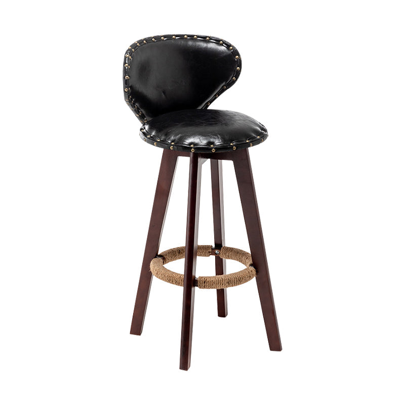 Scandinavian Wood Leather Counter Stools Low Back Bar Stools with Round Seat Black Brown 1 Piece Clearhalo 'Bar Furniture' 'Bar Stools' 'bar_stools' 'furn' 'furn_bar_stools' 'furniture_bar_stools' 'Kitchen & Dining Furniture' 'kitchen&dining_furn' 'kitchen' 'kitchen_furn' Furniture' 4212335