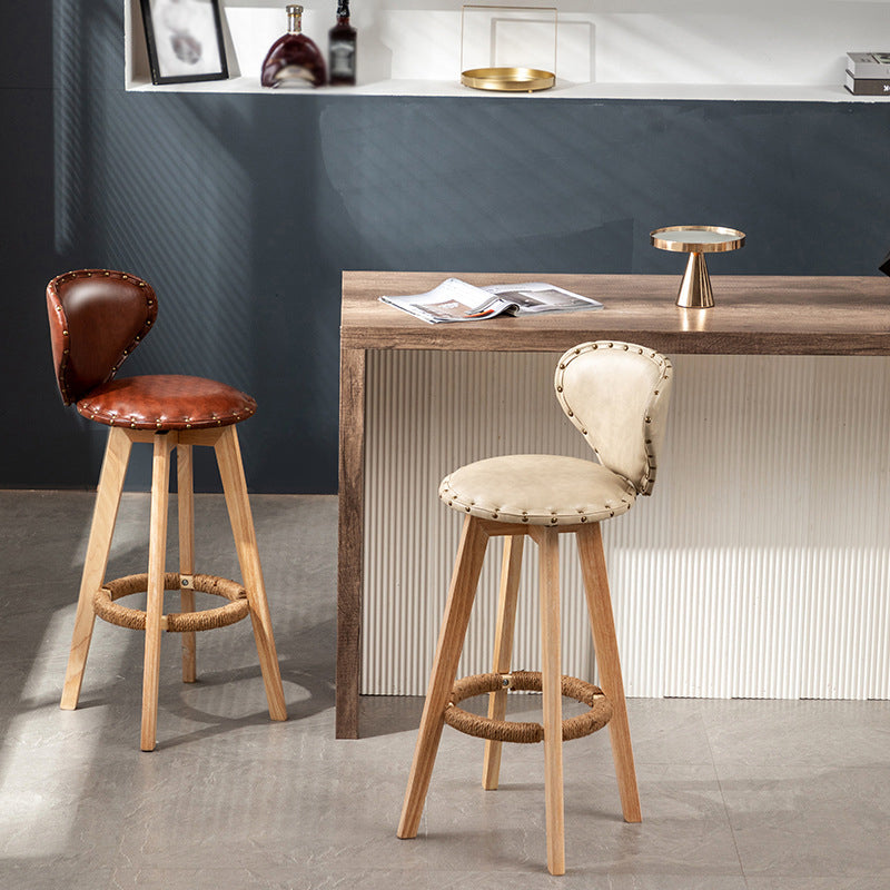 Scandinavian Wood Leather Counter Stools Low Back Bar Stools with Round Seat Clearhalo 'Bar Furniture' 'Bar Stools' 'bar_stools' 'furn' 'furn_bar_stools' 'furniture_bar_stools' 'Kitchen & Dining Furniture' 'kitchen&dining_furn' 'kitchen' 'kitchen_furn' Furniture' 4212336
