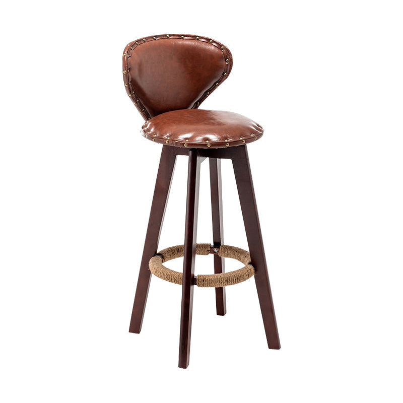 Scandinavian Wood Leather Counter Stools Low Back Bar Stools with Round Seat Clearhalo 'Bar Furniture' 'Bar Stools' 'bar_stools' 'furn' 'furn_bar_stools' 'furniture_bar_stools' 'Kitchen & Dining Furniture' 'kitchen&dining_furn' 'kitchen' 'kitchen_furn' Furniture' 4212337