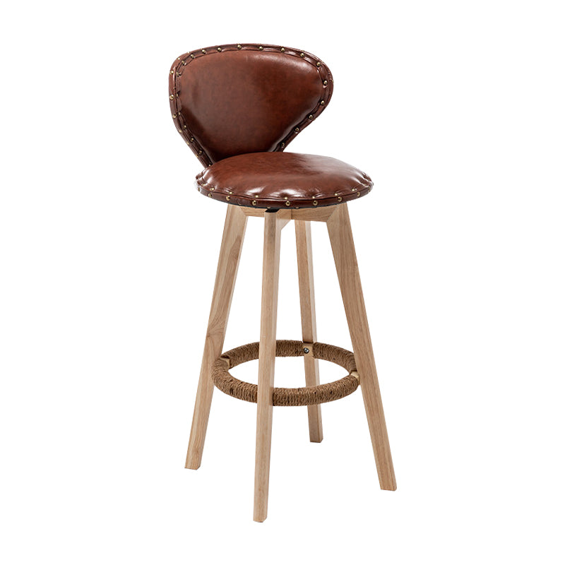 Scandinavian Wood Leather Counter Stools Low Back Bar Stools with Round Seat Brown Wood 1 Piece Clearhalo 'Bar Furniture' 'Bar Stools' 'bar_stools' 'furn' 'furn_bar_stools' 'furniture_bar_stools' 'Kitchen & Dining Furniture' 'kitchen&dining_furn' 'kitchen' 'kitchen_furn' Furniture' 4212338