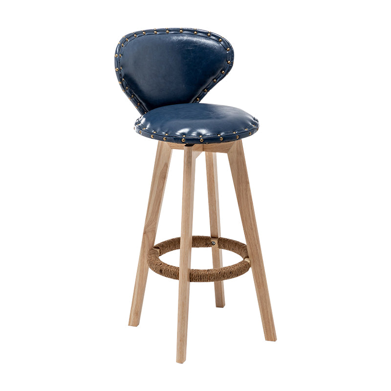 Scandinavian Wood Leather Counter Stools Low Back Bar Stools with Round Seat Blue Wood 1 Piece Clearhalo 'Bar Furniture' 'Bar Stools' 'bar_stools' 'furn' 'furn_bar_stools' 'furniture_bar_stools' 'Kitchen & Dining Furniture' 'kitchen&dining_furn' 'kitchen' 'kitchen_furn' Furniture' 4212340