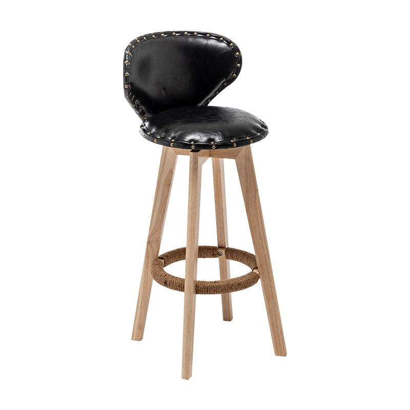 Scandinavian Wood Leather Counter Stools Low Back Bar Stools with Round Seat Black Wood 1 Piece Clearhalo 'Bar Furniture' 'Bar Stools' 'bar_stools' 'furn' 'furn_bar_stools' 'furniture_bar_stools' 'Kitchen & Dining Furniture' 'kitchen&dining_furn' 'kitchen' 'kitchen_furn' Furniture' 4212341