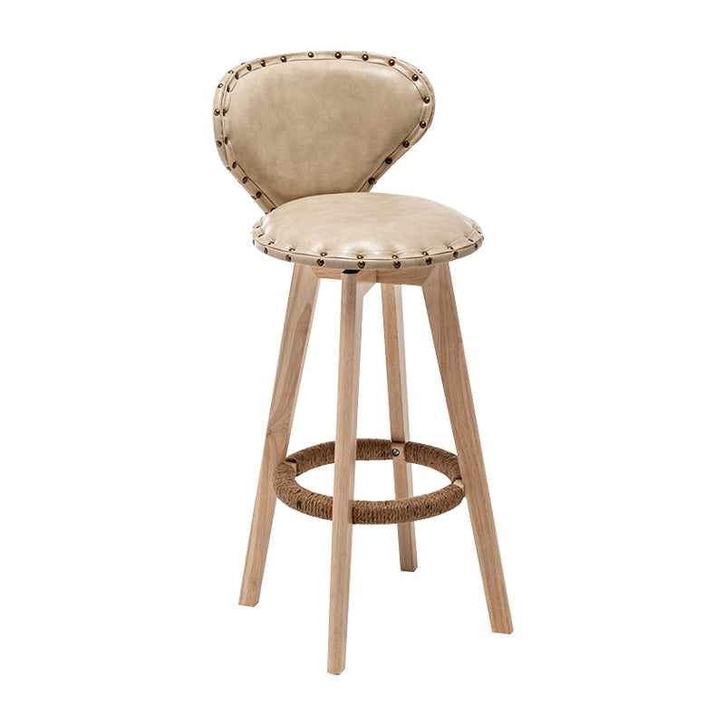 Scandinavian Wood Leather Counter Stools Low Back Bar Stools with Round Seat Beige Wood 1 Piece Clearhalo 'Bar Furniture' 'Bar Stools' 'bar_stools' 'furn' 'furn_bar_stools' 'furniture_bar_stools' 'Kitchen & Dining Furniture' 'kitchen&dining_furn' 'kitchen' 'kitchen_furn' Furniture' 4212343