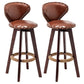 Scandinavian Wood Leather Counter Stools Low Back Bar Stools with Round Seat Brown Brown 2 Piece Set Clearhalo 'Bar Furniture' 'Bar Stools' 'bar_stools' 'furn' 'furn_bar_stools' 'furniture_bar_stools' 'Kitchen & Dining Furniture' 'kitchen&dining_furn' 'kitchen' 'kitchen_furn' Furniture' 4212346