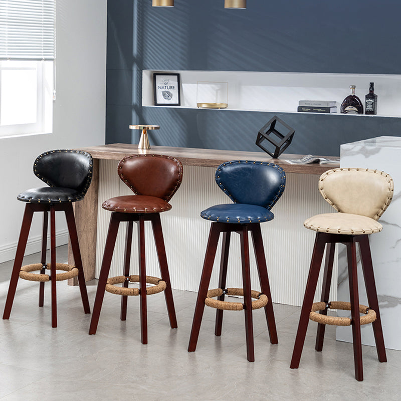 Scandinavian Wood Leather Counter Stools Low Back Bar Stools with Round Seat Clearhalo 'Bar Furniture' 'Bar Stools' 'bar_stools' 'furn' 'furn_bar_stools' 'furniture_bar_stools' 'Kitchen & Dining Furniture' 'kitchen&dining_furn' 'kitchen' 'kitchen_furn' Furniture' 4212347