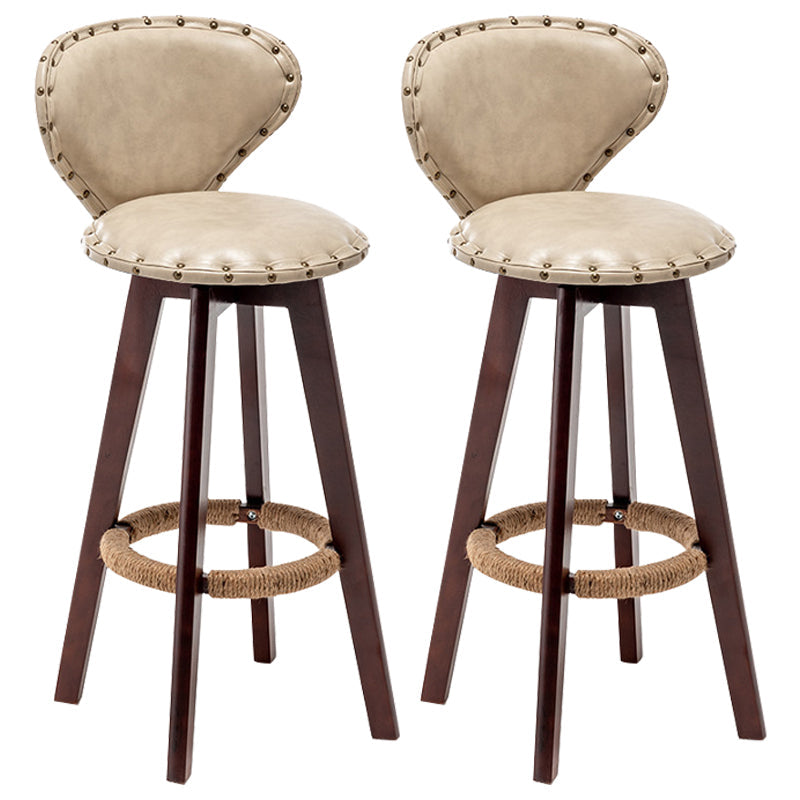 Scandinavian Wood Leather Counter Stools Low Back Bar Stools with Round Seat Beige Brown 2 Piece Set Clearhalo 'Bar Furniture' 'Bar Stools' 'bar_stools' 'furn' 'furn_bar_stools' 'furniture_bar_stools' 'Kitchen & Dining Furniture' 'kitchen&dining_furn' 'kitchen' 'kitchen_furn' Furniture' 4212349