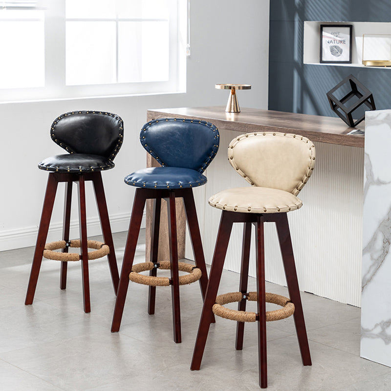 Scandinavian Wood Leather Counter Stools Low Back Bar Stools with Round Seat Clearhalo 'Bar Furniture' 'Bar Stools' 'bar_stools' 'furn' 'furn_bar_stools' 'furniture_bar_stools' 'Kitchen & Dining Furniture' 'kitchen&dining_furn' 'kitchen' 'kitchen_furn' Furniture' 4212350