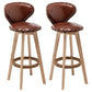 Scandinavian Wood Leather Counter Stools Low Back Bar Stools with Round Seat Brown Wood 2 Piece Set Clearhalo 'Bar Furniture' 'Bar Stools' 'bar_stools' 'furn' 'furn_bar_stools' 'furniture_bar_stools' 'Kitchen & Dining Furniture' 'kitchen&dining_furn' 'kitchen' 'kitchen_furn' Furniture' 4212354