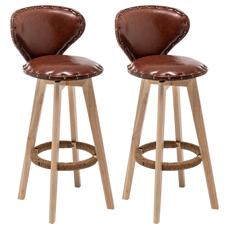 Scandinavian Wood Leather Counter Stools Low Back Bar Stools with Round Seat Brown Wood 2 Piece Set Clearhalo 'Bar Furniture' 'Bar Stools' 'bar_stools' 'furn' 'furn_bar_stools' 'furniture_bar_stools' 'Kitchen & Dining Furniture' 'kitchen&dining_furn' 'kitchen' 'kitchen_furn' Furniture' 4212354