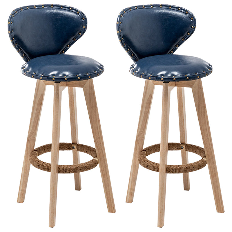 Scandinavian Wood Leather Counter Stools Low Back Bar Stools with Round Seat Blue Wood 2 Piece Set Clearhalo 'Bar Furniture' 'Bar Stools' 'bar_stools' 'furn' 'furn_bar_stools' 'furniture_bar_stools' 'Kitchen & Dining Furniture' 'kitchen&dining_furn' 'kitchen' 'kitchen_furn' Furniture' 4212355