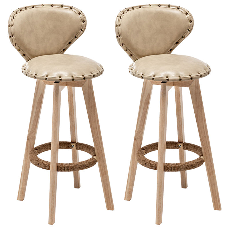 Scandinavian Wood Leather Counter Stools Low Back Bar Stools with Round Seat Beige Wood 2 Piece Set Clearhalo 'Bar Furniture' 'Bar Stools' 'bar_stools' 'furn' 'furn_bar_stools' 'furniture_bar_stools' 'Kitchen & Dining Furniture' 'kitchen&dining_furn' 'kitchen' 'kitchen_furn' Furniture' 4212357