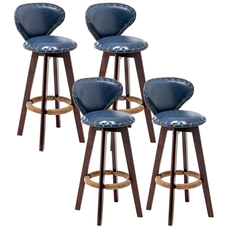 Scandinavian Wood Leather Counter Stools Low Back Bar Stools with Round Seat Blue Brown 4 Piece Set Clearhalo 'Bar Furniture' 'Bar Stools' 'bar_stools' 'furn' 'furn_bar_stools' 'furniture_bar_stools' 'Kitchen & Dining Furniture' 'kitchen&dining_furn' 'kitchen' 'kitchen_furn' Furniture' 4212359