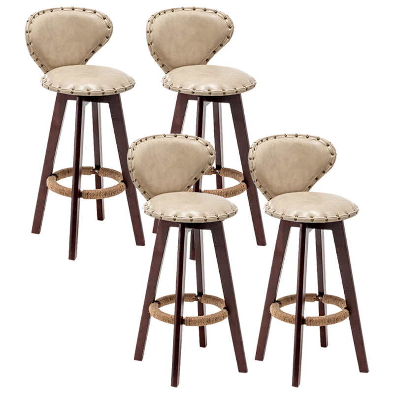 Scandinavian Wood Leather Counter Stools Low Back Bar Stools with Round Seat Beige Brown 4 Piece Set Clearhalo 'Bar Furniture' 'Bar Stools' 'bar_stools' 'furn' 'furn_bar_stools' 'furniture_bar_stools' 'Kitchen & Dining Furniture' 'kitchen&dining_furn' 'kitchen' 'kitchen_furn' Furniture' 4212360