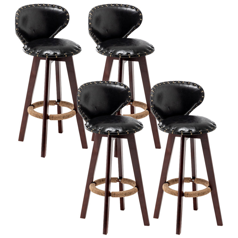 Scandinavian Wood Leather Counter Stools Low Back Bar Stools with Round Seat Black Brown 4 Piece Set Clearhalo 'Bar Furniture' 'Bar Stools' 'bar_stools' 'furn' 'furn_bar_stools' 'furniture_bar_stools' 'Kitchen & Dining Furniture' 'kitchen&dining_furn' 'kitchen' 'kitchen_furn' Furniture' 4212361