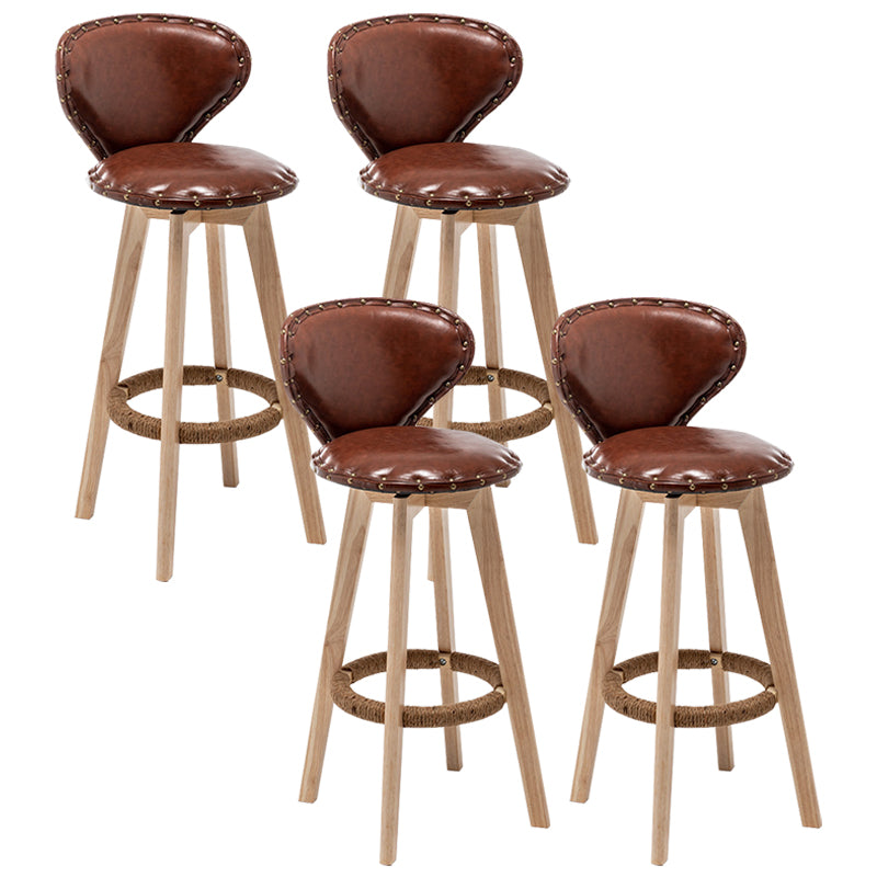Scandinavian Wood Leather Counter Stools Low Back Bar Stools with Round Seat Brown Wood 4 Piece Set Clearhalo 'Bar Furniture' 'Bar Stools' 'bar_stools' 'furn' 'furn_bar_stools' 'furniture_bar_stools' 'Kitchen & Dining Furniture' 'kitchen&dining_furn' 'kitchen' 'kitchen_furn' Furniture' 4212362