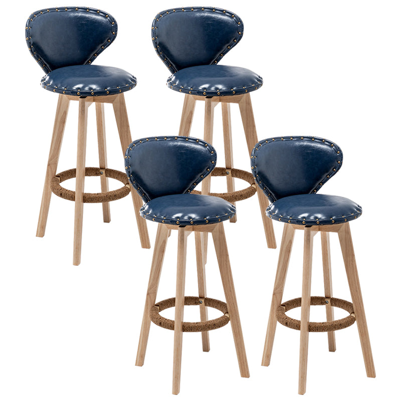 Scandinavian Wood Leather Counter Stools Low Back Bar Stools with Round Seat Blue Wood 4 Piece Set Clearhalo 'Bar Furniture' 'Bar Stools' 'bar_stools' 'furn' 'furn_bar_stools' 'furniture_bar_stools' 'Kitchen & Dining Furniture' 'kitchen&dining_furn' 'kitchen' 'kitchen_furn' Furniture' 4212363
