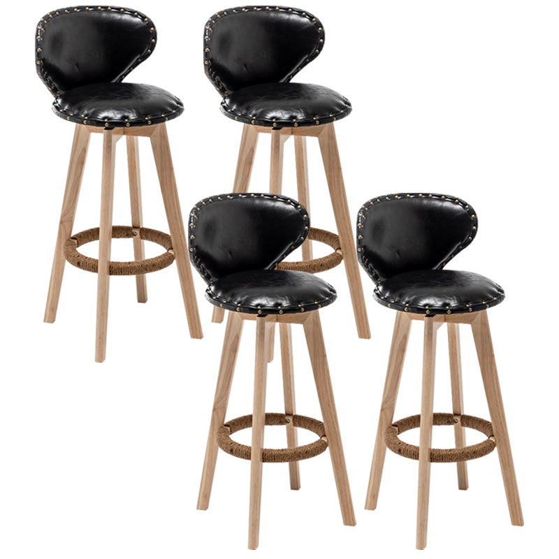 Scandinavian Wood Leather Counter Stools Low Back Bar Stools with Round Seat Black Wood 4 Piece Set Clearhalo 'Bar Furniture' 'Bar Stools' 'bar_stools' 'furn' 'furn_bar_stools' 'furniture_bar_stools' 'Kitchen & Dining Furniture' 'kitchen&dining_furn' 'kitchen' 'kitchen_furn' Furniture' 4212364