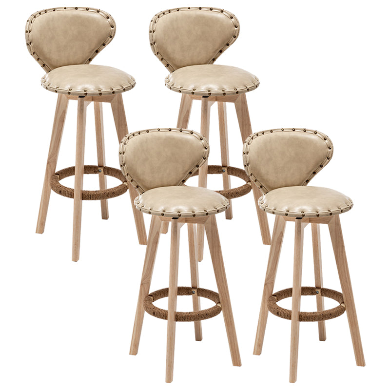Scandinavian Wood Leather Counter Stools Low Back Bar Stools with Round Seat Beige Wood 4 Piece Set Clearhalo 'Bar Furniture' 'Bar Stools' 'bar_stools' 'furn' 'furn_bar_stools' 'furniture_bar_stools' 'Kitchen & Dining Furniture' 'kitchen&dining_furn' 'kitchen' 'kitchen_furn' Furniture' 4212365
