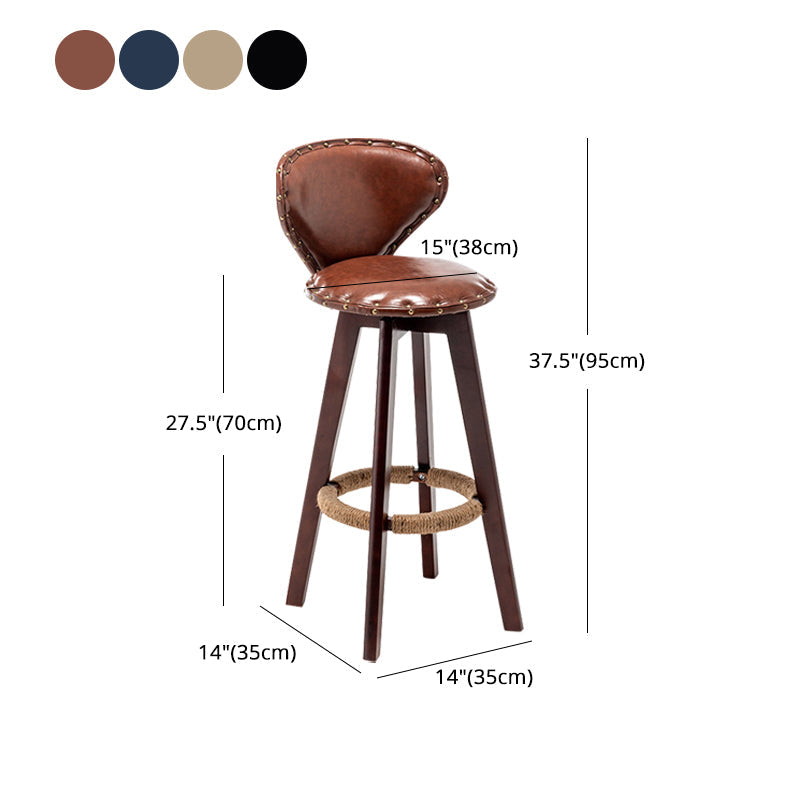Scandinavian Wood Leather Counter Stools Low Back Bar Stools with Round Seat Clearhalo 'Bar Furniture' 'Bar Stools' 'bar_stools' 'furn' 'furn_bar_stools' 'furniture_bar_stools' 'Kitchen & Dining Furniture' 'kitchen&dining_furn' 'kitchen' 'kitchen_furn' Furniture' 4212366