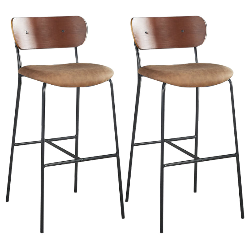 Scandinavian Black Iron Counter Stools Wood Low Back Bar Stools (Set of 2) Brown 2 Piece Set Clearhalo 'Bar Furniture' 'Bar Stools' 'bar_stools' 'furn' 'furn_bar_stools' 'furniture_bar_stools' 'Kitchen & Dining Furniture' 'kitchen&dining_furn' 'kitchen' 'kitchen_furn' Furniture' 4212371