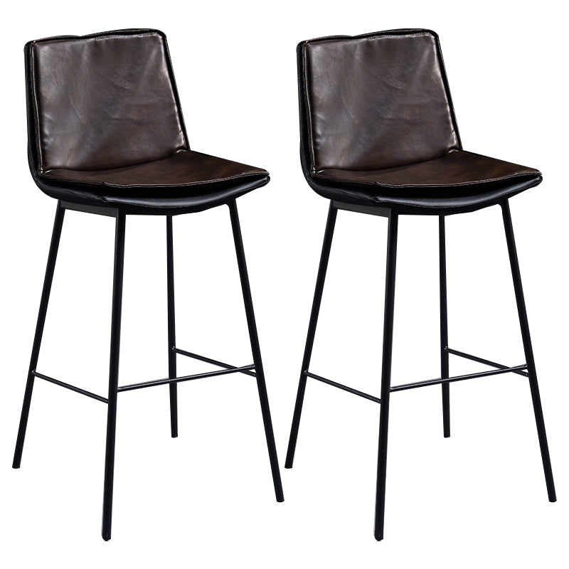 Scandinavian Leather Counter Stools Low Back Bar Stools with Square Seat (Set of 2) Brown 2 Piece Set Clearhalo 'Bar Furniture' 'Bar Stools' 'bar_stools' 'furn' 'furn_bar_stools' 'furniture_bar_stools' 'Kitchen & Dining Furniture' 'kitchen&dining_furn' 'kitchen' 'kitchen_furn' Furniture' 4212385